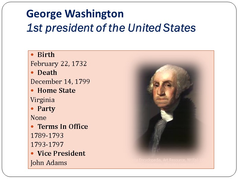 George Washington 1st president of the United States Birth February 22, 1732 Death December